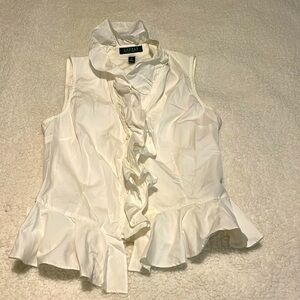 Lauren Ralph Lauren White Ruffled Peplum Sleeveless Top Size 8P